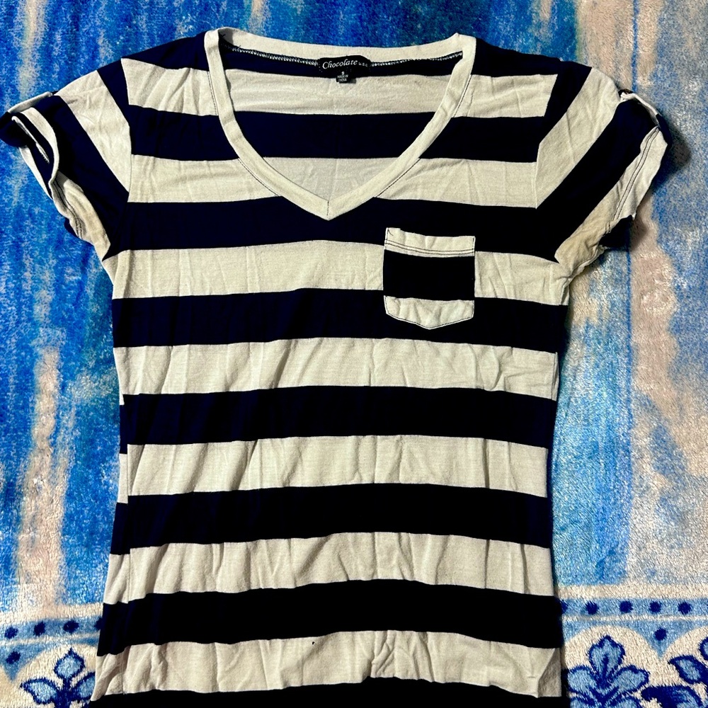 Blue Navy and White Striped Women's Tee